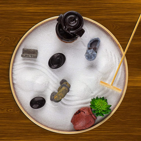 Set 15 of Zen Sand Garden for Desk, DIY Zen Garden Tabletop Rock Figure Lotus Plant Rake Tools Meditation Zen Home