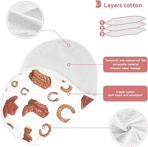 Mazeann 2 Pack Western Cowboy Boots Cute Burp Cloths Baby Boys Girls Absorbent Soft Cotton Burping Cloths Rags