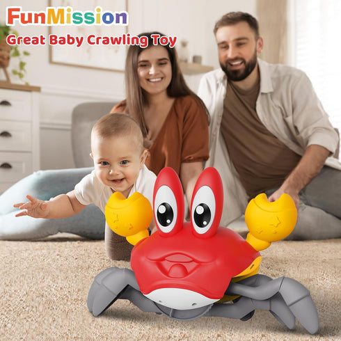 FunMission Tummy 3-6 3 7 8 9 Crawling Crab Baby Toy, Infant Time Toys for Year olds with Music and LED Light, Sensory