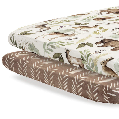 Pobibaby 2 Pack Premium Pack N Play Sheets, Fitted for Standard Pack and Plays, Stylish Woodland Pattern