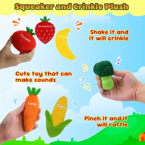 GERBIT Set 8 My First Fruit Vegetable Basket Plush, Baby Felt Play Food with Pcs Fruit Vegetable Plushies for Toddlers