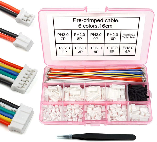 PH 2.0 Connector Pre-Crimped Cable Kit, Compatible with JST-PH 2.0mm for Battery and Arduino Projects