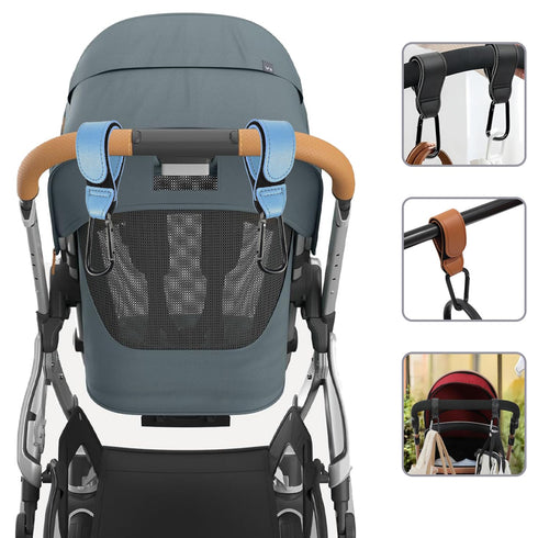 DEIHAALEN 4 Mommy Pcs Leather Stroller Hook, Stroller Clip, Stroller Accessories Organizer Hook, Metal Hook