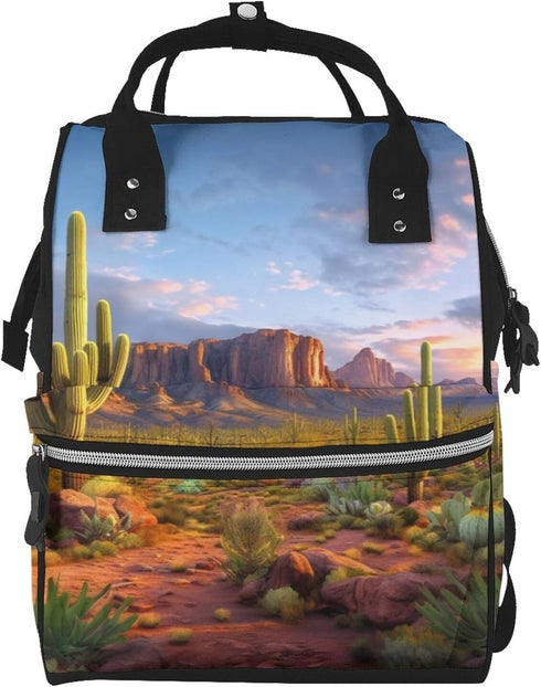 HCBPWVQA Cactus Landscape Diaper Bag with Changing Pad and Pacifier Holder, Multifunction Laptop
