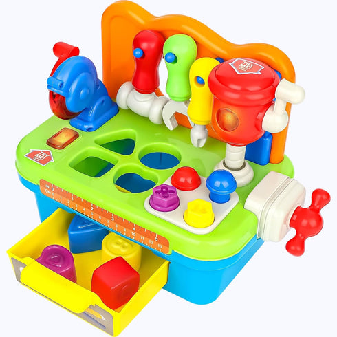 Cinne Toddler Tool Set Age 1-2, Baby Workbench with Light & Sound, Shape Sorter, Toys for 1 Year Old Boy