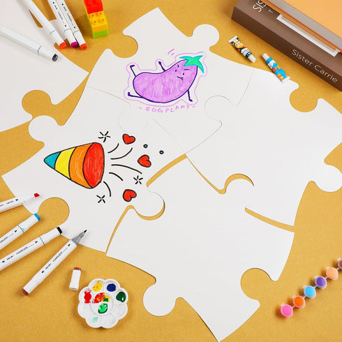24 Pcs DIY Giant Blank Puzzle Pieces 12 Inches, Large Paper Puzzle Craft Kit for Classroom Bulletin Board Decor