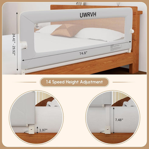 UWRVH 75" 28" Folding Bed Rail Guard for Toddlers,Safety Toddler Bed Rails,Baby Bed Rails- U-Shape No Drilling Design