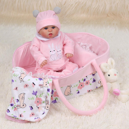 BABESIDE 8 Pcs Reborn Baby Doll Clothes with Bassinet for 17-22 Inch Baby Dolls, Outfit Accessories