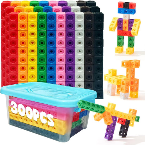 QUYSK 300 Pcs Linking Cubes for Math with Storage Boxes, Kids Counting Blocks