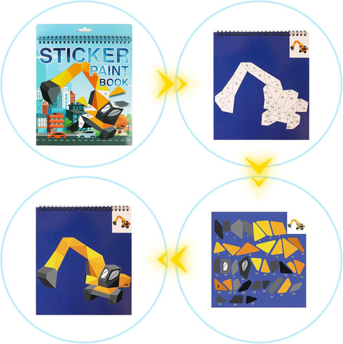 Vehicle Sticker Book for Kids Ages 4-8, Crafts for Kids Sticker Paint Books, Birthday Gifts Party Favor, Travel Toys