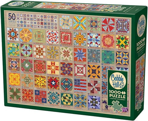Cobble Hill 1000 Piece Puzzle - 50 States Quilt Blocks with Sample Poster Included