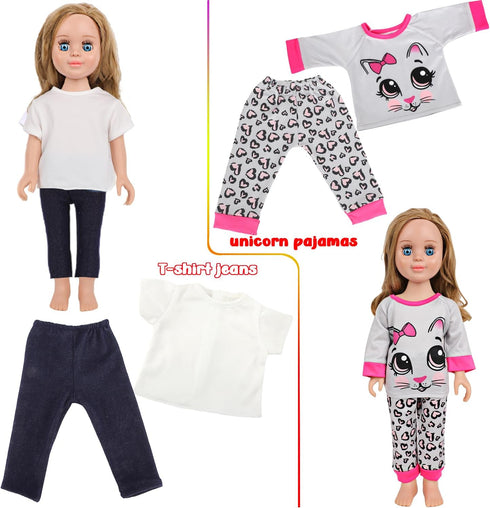 18-Inch 5 Sets 2 (8 Set 3-10 MSYO Doll Clothes & Accessories Kit: Pre-Styled Outfit + Pairs of Shoes Styles Available)