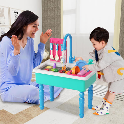 3-5 Doloowee Color Changing Kitchen Sink Toys,Electric Dishwasher Playing Toy Play Sink for Kids with Running