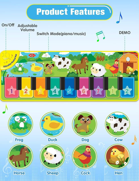Baby Musical Learning Toys , Floor Piano Playmat for Toddlers with Animal Flash Cards Music Sound for Early Education