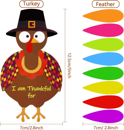 FEPITO 105 PCS DIY Turkey Craft Kit - Colorful Feathers, Dot Glues, Thanksgiving Stickers for School Activities