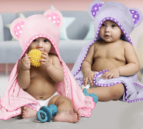 ELSVIN Set 2 30 30 Inch 400 of Hooded Baby Towels Purple and Pink Luxurious, Large and Super Absorbent x Soft