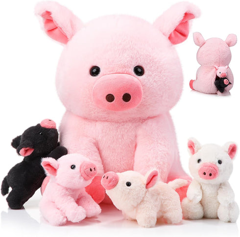 Silipull 5 Pcs Pig Stuffed Animals, 12 Inch Large Plush Mommy Pig