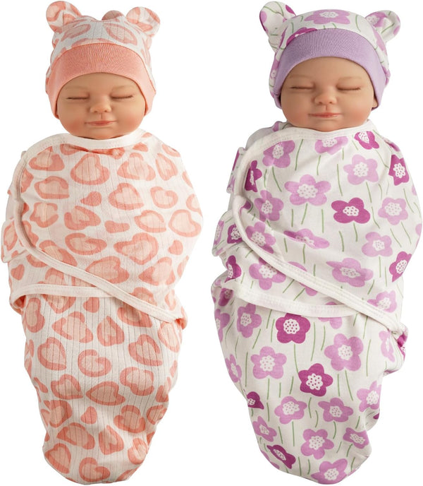 BABESIDE 2 Sets of Reborn Baby Doll Blankets with Hats for 17-24