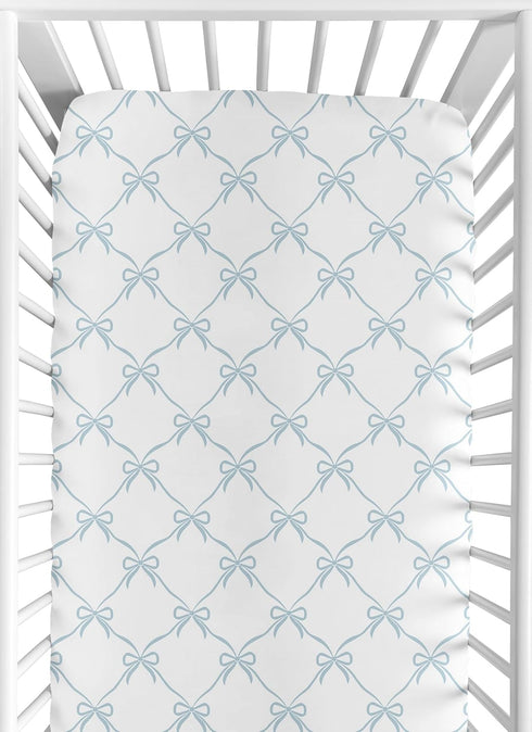 Sweet Jojo Designs Fitted Baby Crib Sheets (Blue Bows) for Girls, Infant