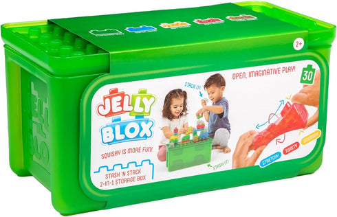 2-in-1 30 2+ Jelly Blox Stash 'N Stack Storage Case with Blocks | Toddler & Preschool Building Blocks Kids Can Squeeze