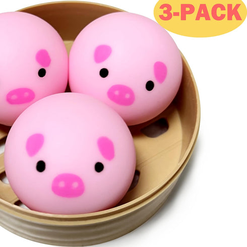 ZTATU (3 Pack) Mini Pig Dumpling Squishy Fidget Toys Sensory Stress Toys for Adults, Squishy Dough Ball Party Favors