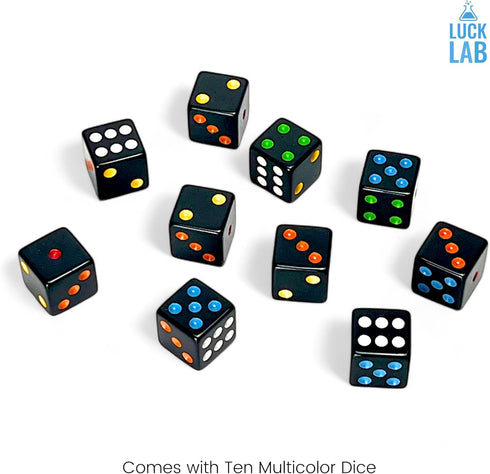 10 D6 Pack 16mm Luck Lab Piece Multicolor Pip Dice - Acrylic Square Edge Standard Dice for RPG MTG DND Table Games