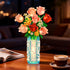 14 Set 747 CUBIMANA Flowers Bouquet Building with Vase and LED Light, for Women, PCS Mini Roses Flower Building Blocks