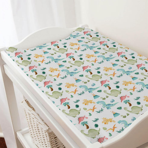 Cute Cartoon Dinosaurs Changing Pad Cover, Jungle Palm Leaves Diaper Change Table Pad for Boys Girls, 32"x16"
