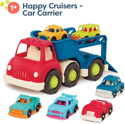 B. toys – Car Carrier Truck – Toy Car Carrier – 6 Mini Cars – Toy Trucks for Toddlers, Kids – 12 Months + – Happy Cruisers - Car Carrier