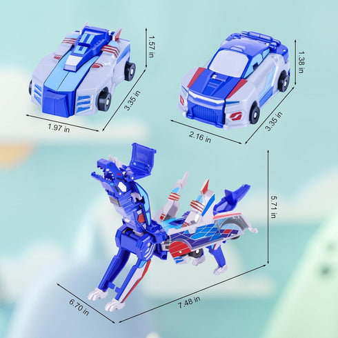vixiwi 2 1 3-6, Magnetic Transforming Dinosaur Car Toys, in Collision Transform Robot Cars for Boys Girls Ages Toddler