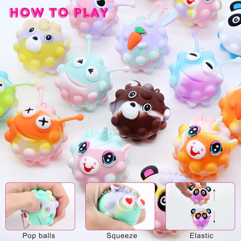 18 Pack 2 inch 3D 4-12, Fidget Balls Party Favors, Animal Pop Balls Fidget Toys, Party Favors for Kids Goodie Bags