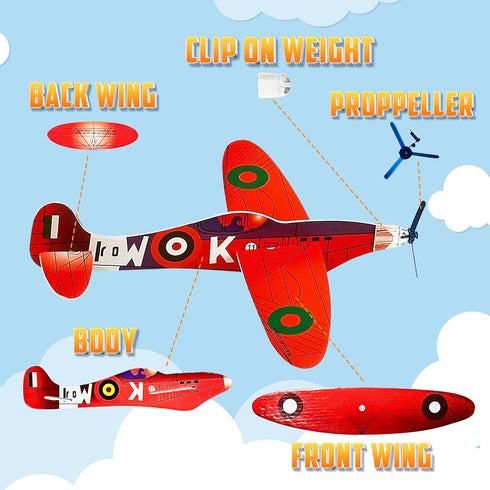 12-Pack 8-Inch Bedwina Glider Planes Bulk Bomber Airplane Gliders for Kids, Foam Paper Airplane Kit For Birthday