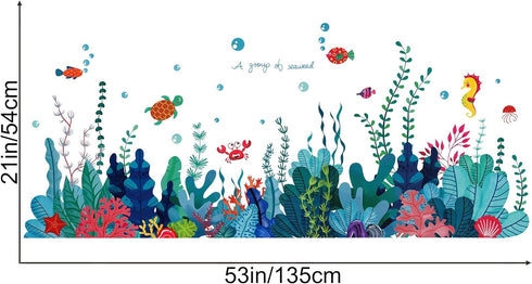 Removable 3D Under The Sea View Grass Wall Decal, DIY Ocean Coral Seaweed Stickers for Kids Bedroom