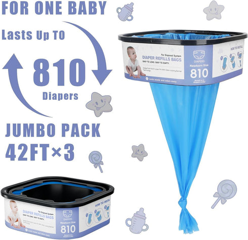 BATADAPTER 810 (4 Packs) Square Refills Disposal Bags Refill Compatible With For Diaper Gen.ie Compact, Select (Not Fit