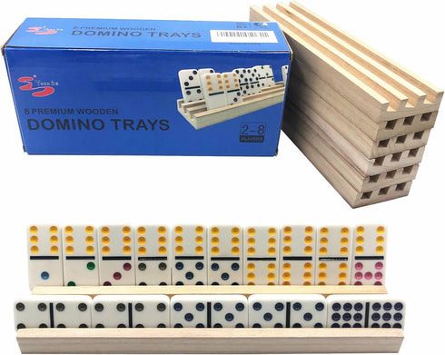 Set 8, Yuanhe Wooden Domino Racks of Domino Trays Holders Organizer for Classic Board Games, Dominoes Accessories