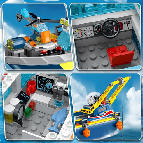 Set Set 6 7 8 9 10+ HiWEEGO City Floatable Boat Building with LED Light - Ocean Arctic Explorer Ship Building Block Kit