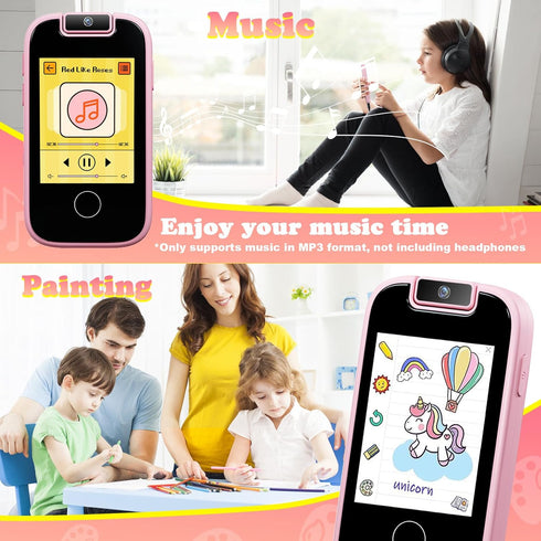 PTHTECHUS Kids Phone Toys - Toddler Touchscreen MP3 Music Player with Dual Camera, Educational Learning Gifts for Ages