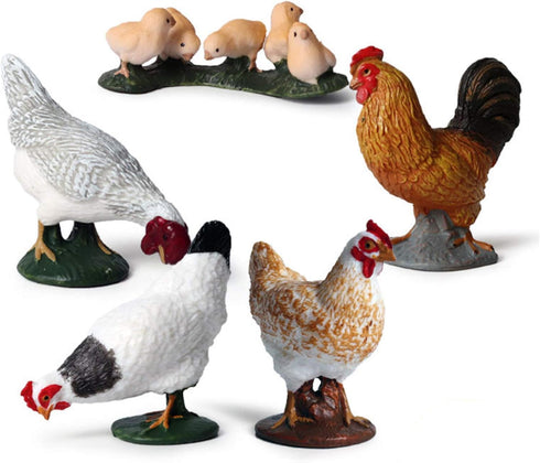 Farm Animals Figurines, 5 Piece Simulated Chicken Toy Statue Set, Realistic Cake Topper Gift