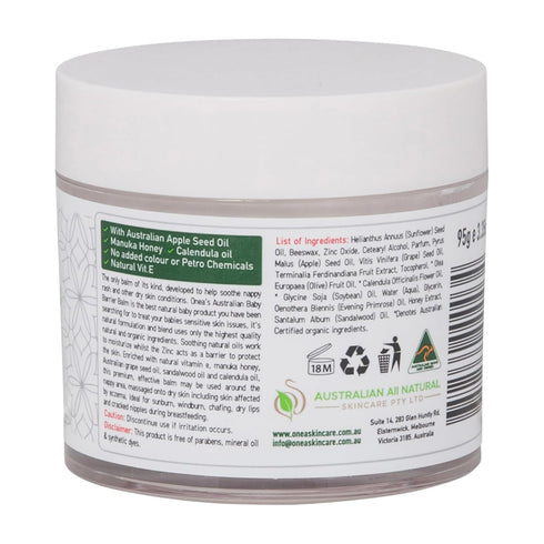 ONEA Baby Barrier Balm - Gentle Diaper Rash Cream with Grapeseed, Coconut and Jojoba oil - Soothing Diaper Cream