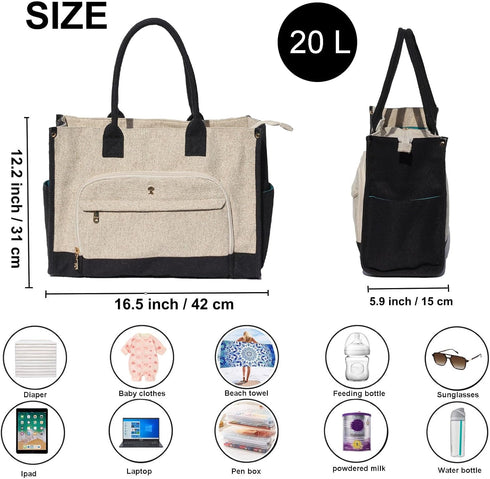 ESVAN 2 Travel Diaper Tote Bag, with Insulated Pouches Utility Tote Travel Diaper Bag for Parenting & Work Nurse