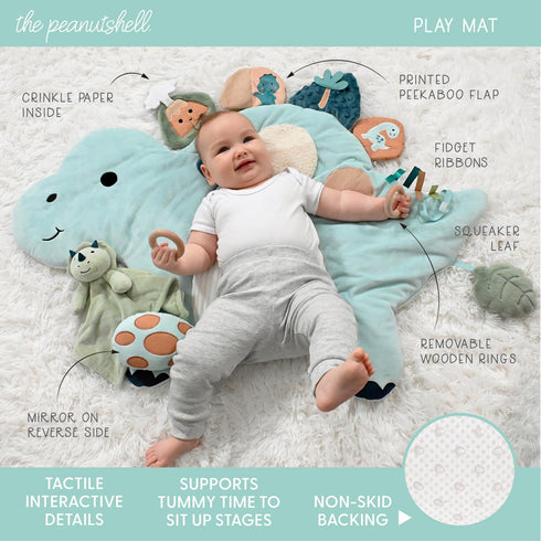 4 Tummy The Peanutshell Piece Nursery Bundle: Crib Sheet & Dinosaur Baby Time Mat & Nursery Decor & Dino Plush Security