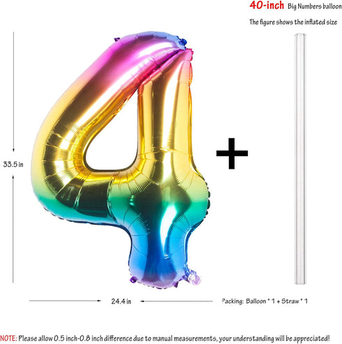 40 Inch Rainbow Digit Helium Foil Birthday Party Balloons, Dark Rainbow 4