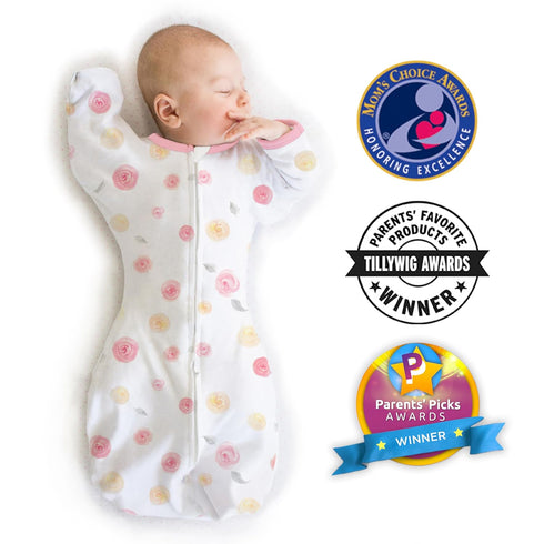 Amazing Baby Transitional Swaddle Sack with Arms Up Half-Length Sleeves and Mitten Cuffs, Large, 6-9 Months, 21-24 lbs, Little Watercolor Roses (Arms Up Swaddle, Transition Swaddle Sleep Sack)