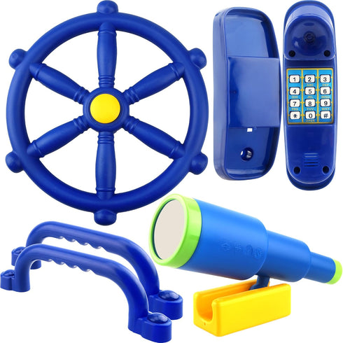 5 Pcs Kids Playground Accessories - Outdoor Plastic Steering Wheel, Pirate Telescope, and Safety Handle for Playhouse