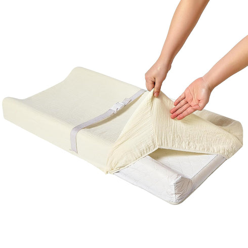 Muslin Changing Pad Cover for Baby Boys Girls, Ultra Soft Breathable Neutral Fitted Changing Pad Sheets (Beige)