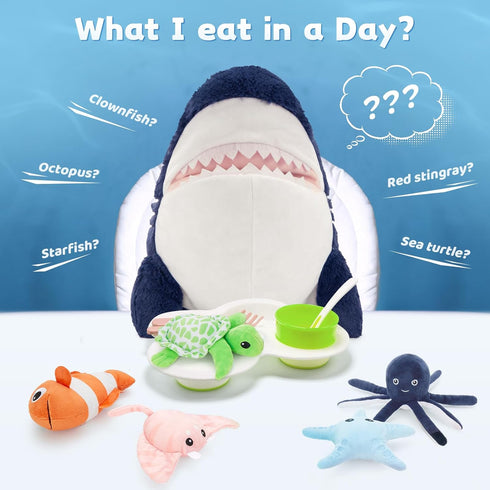 6Pcs 5 MaoGoLan Soft Shark Stuffed Animals with Sea Animals Inside - Bulk Plush Toys Stuffed Shark Stingray Octopus