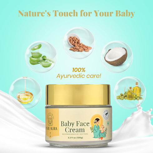 PURE AURA 100gm Pack 3 Baby Face Cream with Shea Butter & Almond Oil, Ayurvedic & Organic, Chemical-Free, Moisturizing