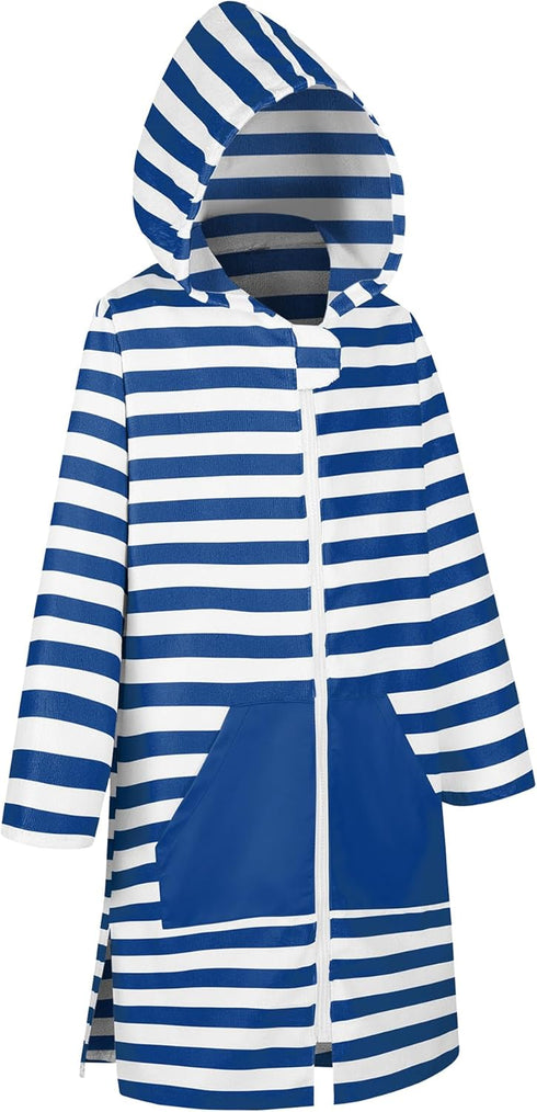 MissShorthair Kids' Hooded Towel Poncho with Zipper Beach Cover-Up with Pocket Swim