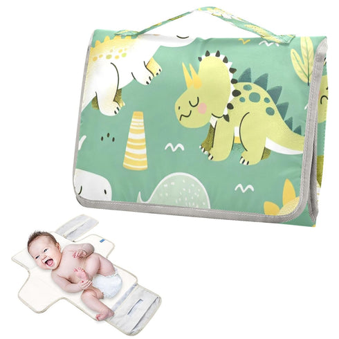 WELLDAY Cute Dinosaurs Portable Diaper Changing Pad - Waterproof Foldable Baby Diaper Changing Pad with Built
