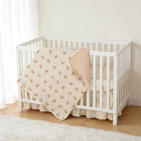 Set 3 52"x28", Set Organic Cotton Muslin Baby Crib Bedding Piece Soft for Infant Newborn Toddler Boys Girls Nursery Bed